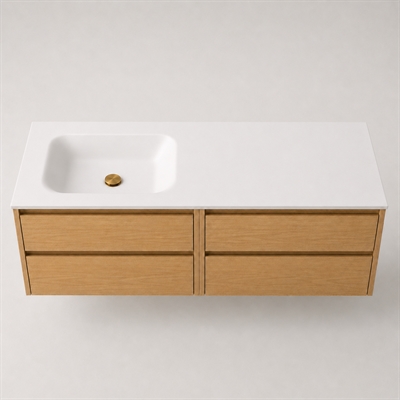 Corian kylpyhuonetaso 142 cm sis. Lux allas, vasen, Glacier White