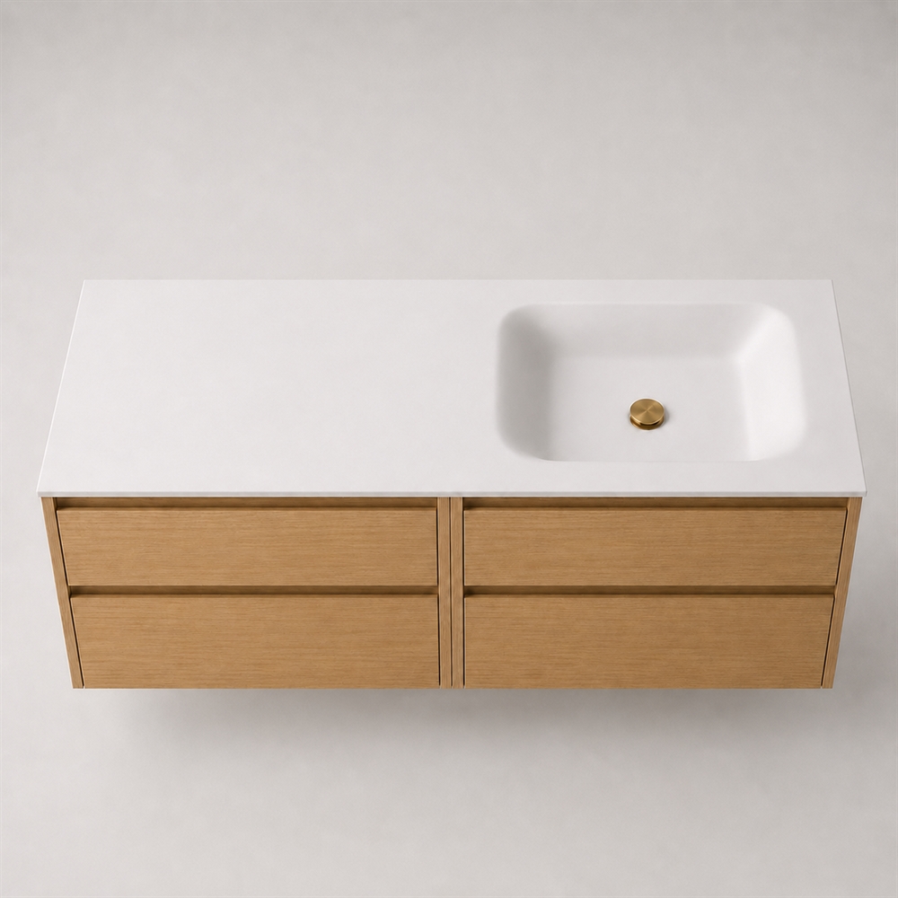 Corian kylpyhuonetaso 162 cm sis. Lux allas, oikea, Glacier White